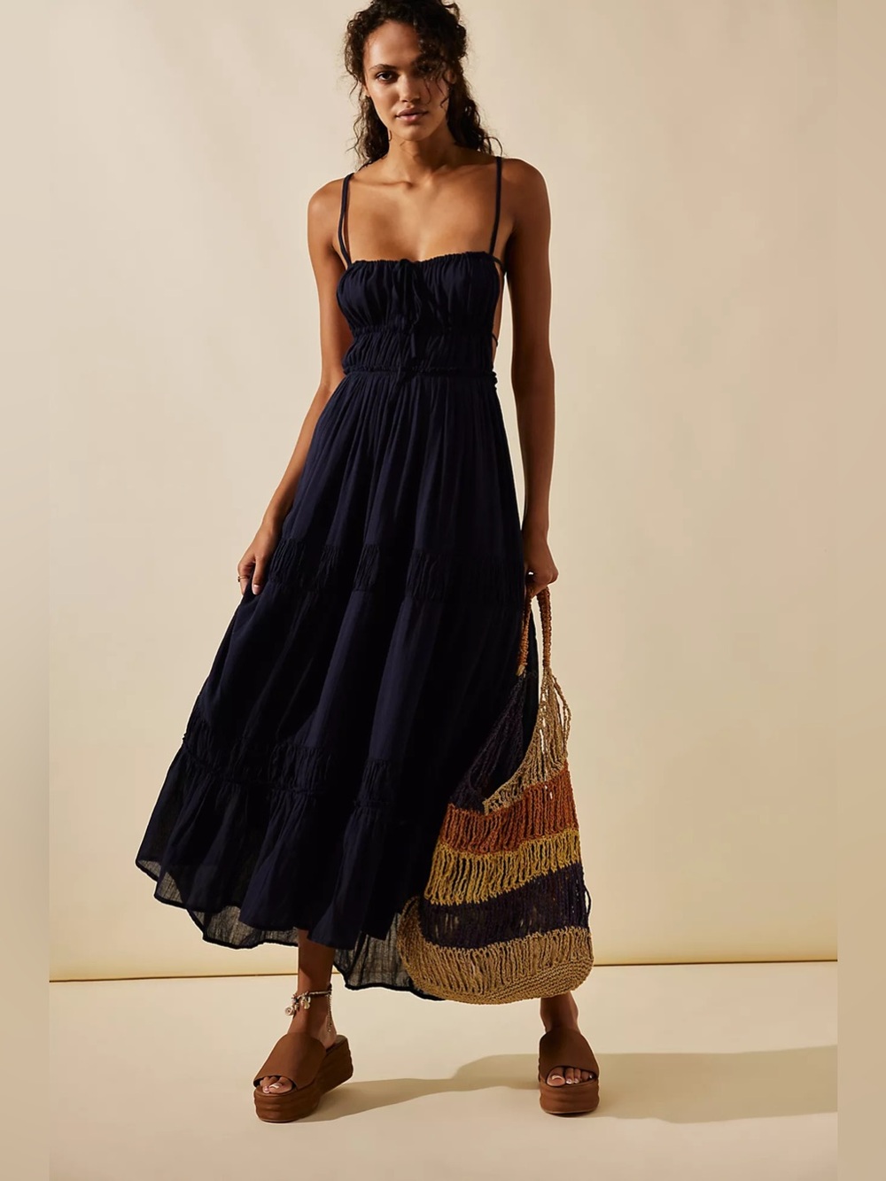 Free People Black Tiered Maxi Dress with Spaghetti Straps - Picture 4 of 9